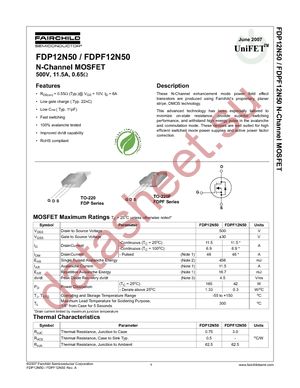 FDPF12N50T datasheet  
